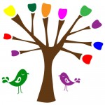 Sticker copac multicolor cu pasari WCA803